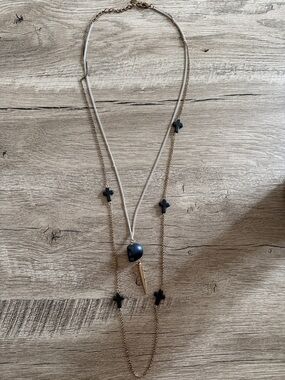 Layered Black Cross & Skull Pendant Necklace - Women Jewelry